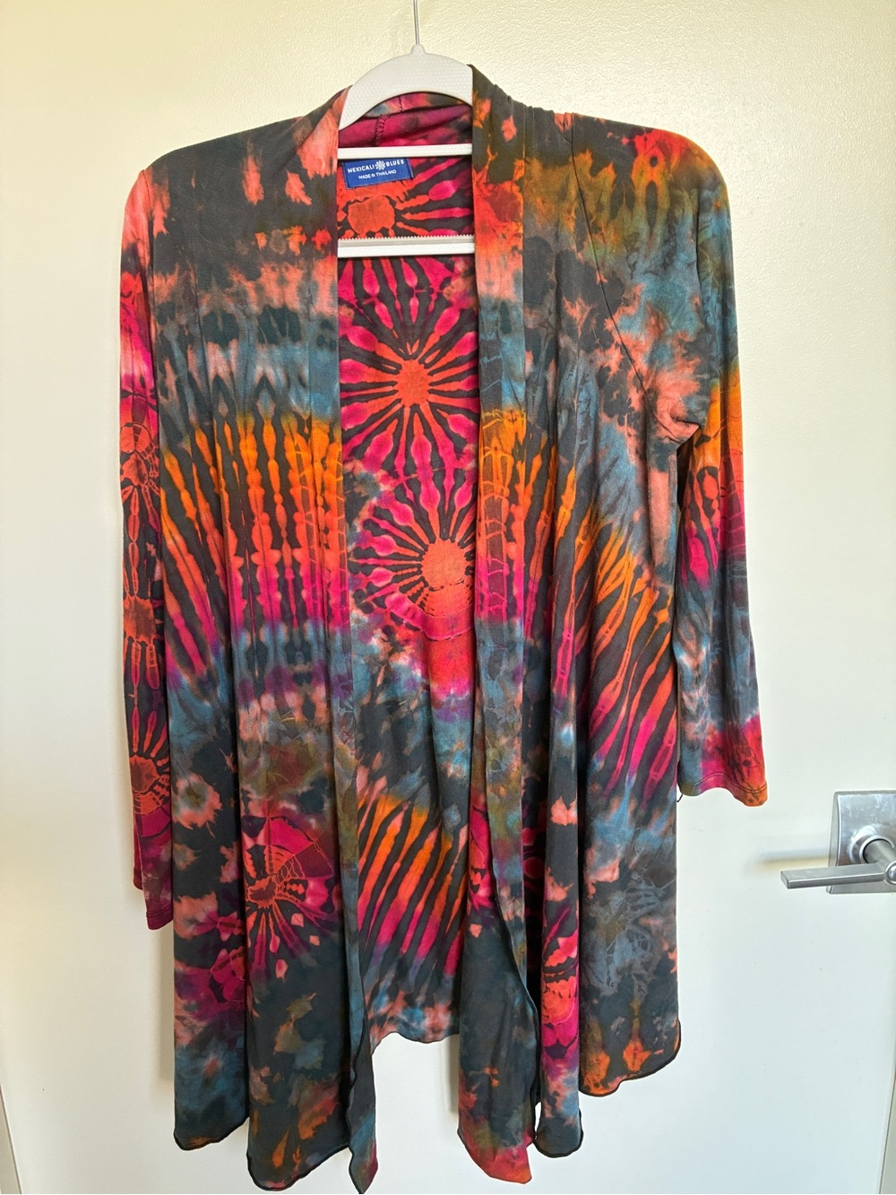 Vibrant Tie-Dye Open Front Blazer - Pink, Orange & Gray